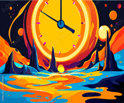 Melting clock surrealism vektor icon illustation