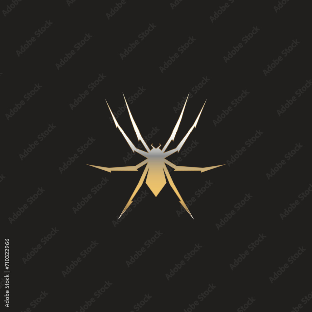 Gold spider logo design illustration. Modern creative silhouette line art geometric minimalistic monogram deadly insect spider tarantula venom poison toxic charming luxury Gold spider logo design illustration. Modern creative silhouette line art geometric minimalistic monogram deadly insect spider tarantula venom poison toxic charming luxury