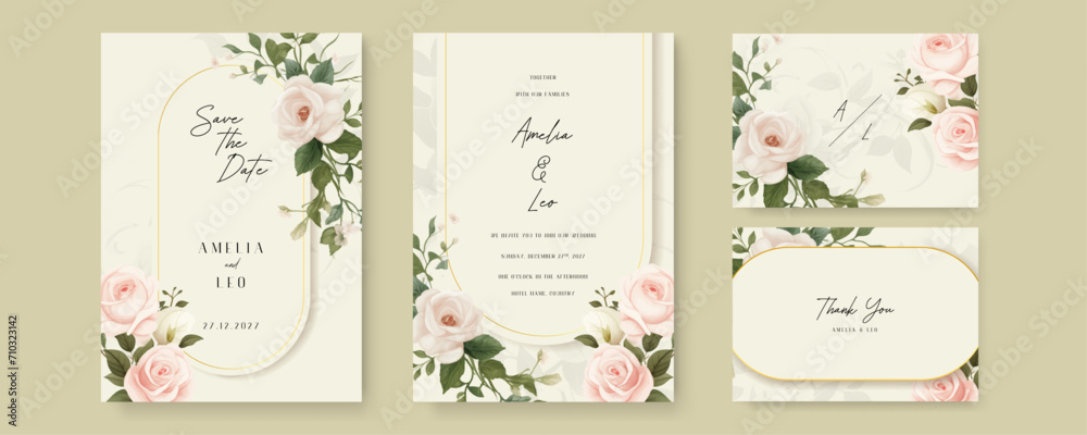 Pink rose modern wedding invitation template with floral and flower Pink rose modern wedding invitation template with floral and flower
