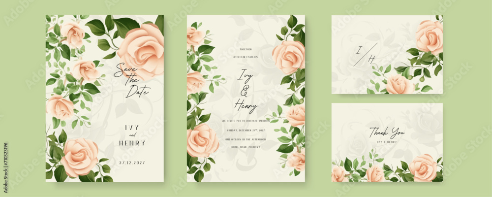 Beige rose luxury wedding invitation with golden line art flower and botanical leaves, shapes, watercolor Beige rose luxury wedding invitation with golden line art flower and botanical leaves, shapes, watercolor
