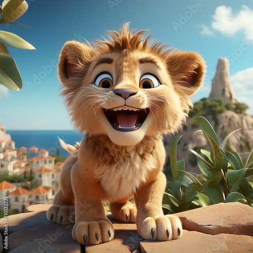 3d cute cartoon aggressive Lion 