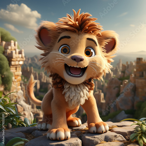 3d cute cartoon aggressive Lion 