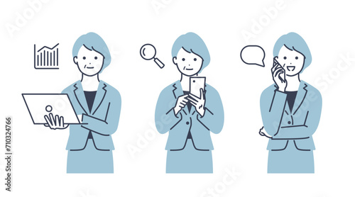 ミドルシニアのビジネスウーマン　ベクターイラスト素材セット