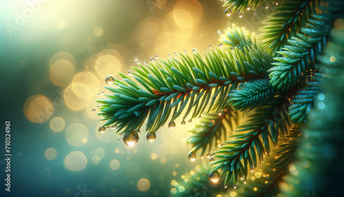 Macro christmas tree background,decoration, branch, winter, season, xmas, evergreen, decorative, natural, pine, holiday, year. AI generativ. photo