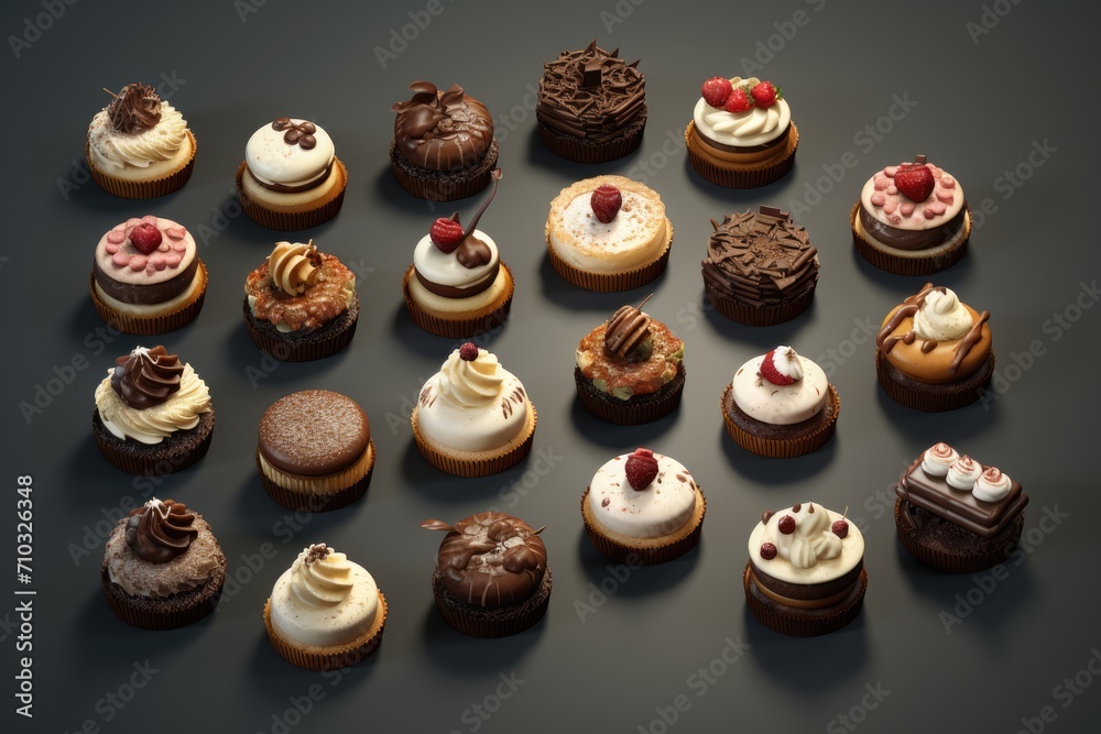 3D cute collection of chocolates and cake on isolated background 3D cute collection of chocolates and cake on isolated background