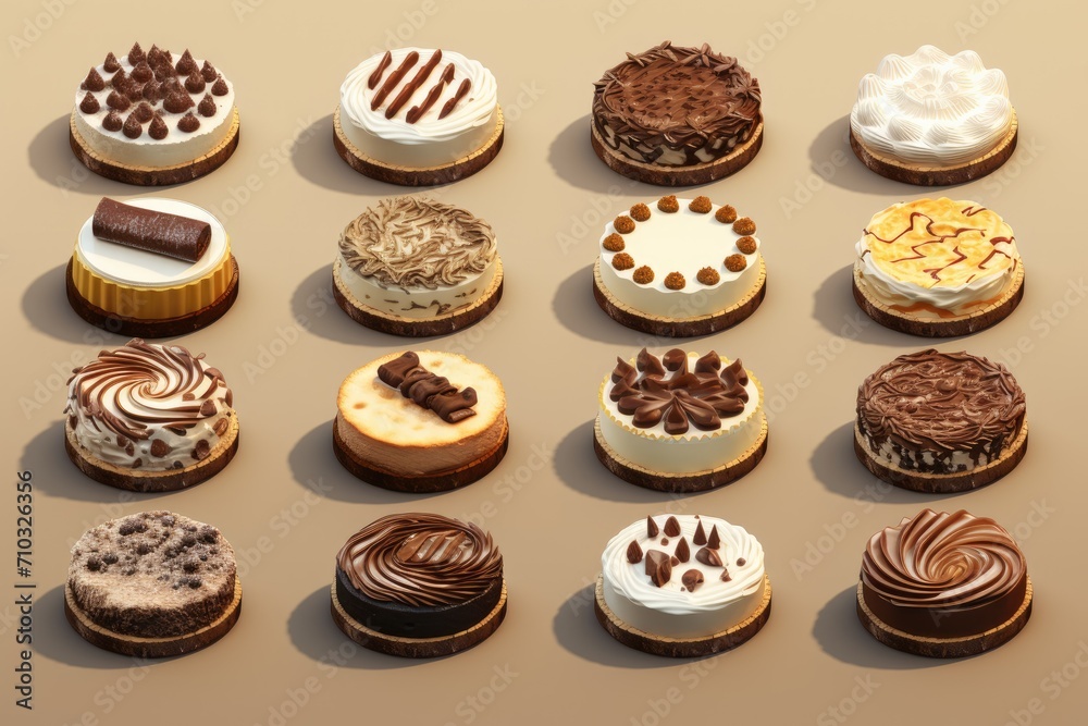 3D cute collection of chocolates and cake on isolated background 3D cute collection of chocolates and cake on isolated background