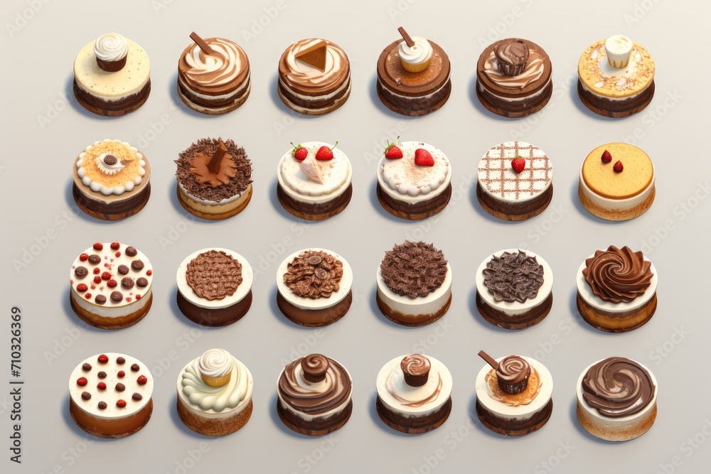 3D cute collection of chocolates and cake on isolated background 3D cute collection of chocolates and cake on isolated background