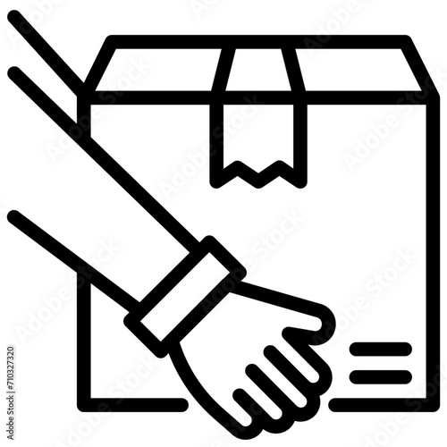 package delivery with hand. vector single icon with a dashed line style. suitable for any purpose. for example: website design, mobile app design, logo, etc.