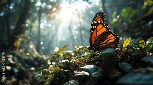 Monarch Butterfly Resting in Forest Light © Raad