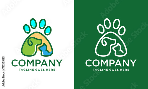 Creative paw Dog and cat line vector logo. Veterinary logo, cat and dog logo design, pet care, pet shop, vet clinic, pet clinic