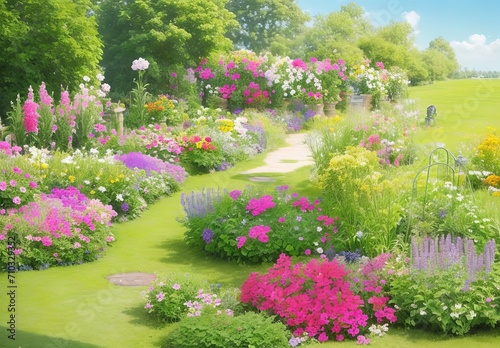 Planting Flowers In Sunny Garden. Spring Gardening Works Concept 