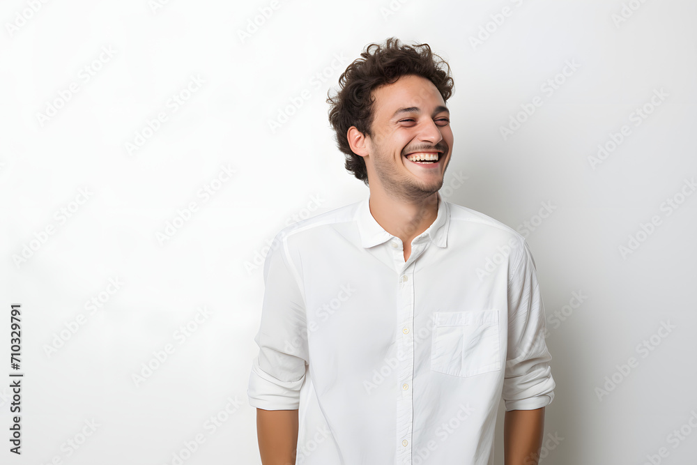 Joyful Expression: Happy Person Against White Background Joyful Expression: Happy Person Against White Background
