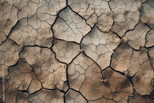This image showcases a detailed close-up of a surface that is deeply cracked, A weathered and cracked texture of dry soil, AI Generated