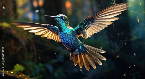 A hummingbird flying in the forest, hummingbirds concept