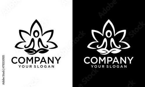 Creative Well Body Fitness Logo, Cosmetic Brand identity. For Spa product and Beauty Salon Business. Stylized human yoga shape in abstract lotus symbol. Vector icon.