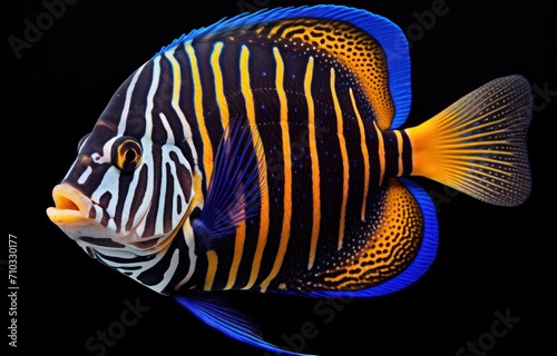Colorful angelfish swimming against a black backdrop, bears and arctic wildlife image
