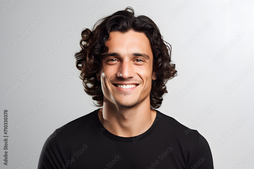 Radiant Positivity: Portrait of a Handsome Man with a Toothy Smile on White Background