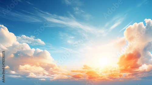 blue sky clouds background with beautiful landscape and sunrise photo