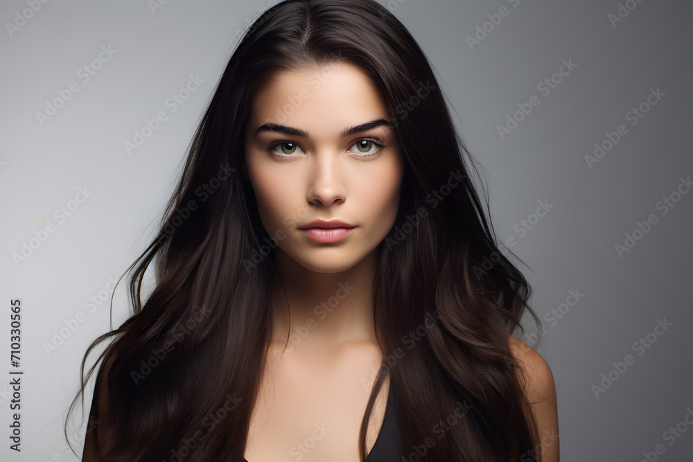 Timeless Beauty: Very Beautiful Brunette with Long Hair on White Background