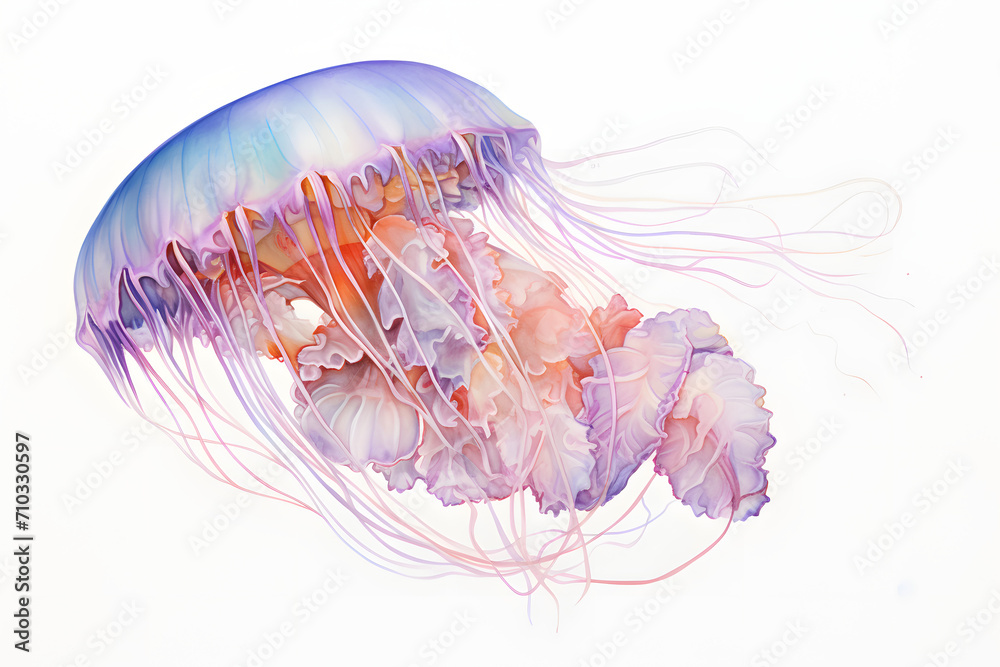 Fototapeta premium Watercolor Painting of Jellyfish on White Background