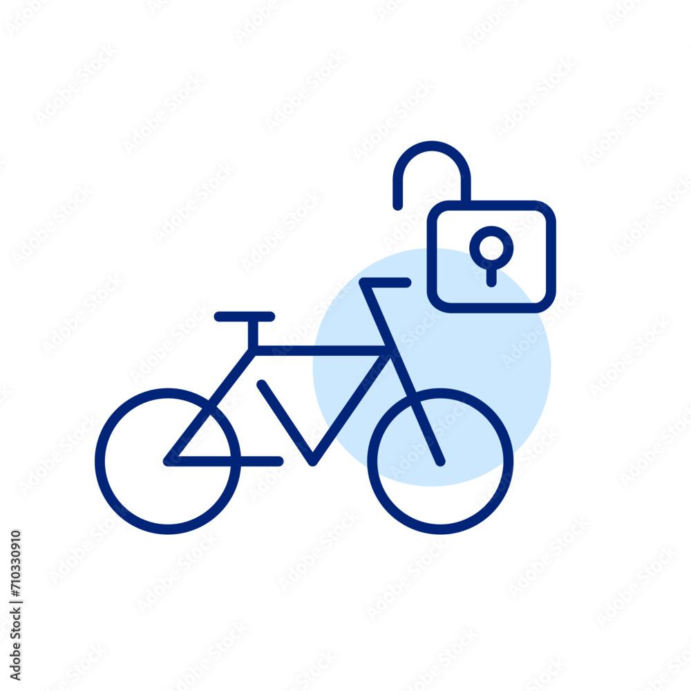 Unlocking rental bicycle. Pixel perfect, editable stroke icon Unlocking rental bicycle. Pixel perfect, editable stroke icon
