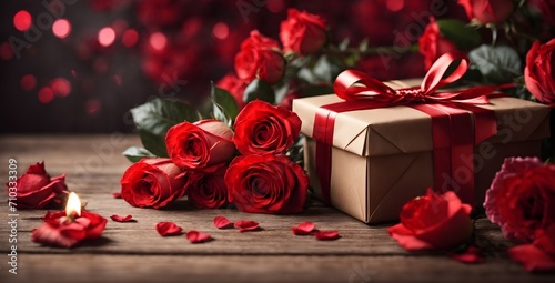 red roses and gift box