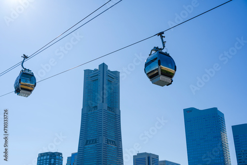 Yokohama air cabin ropeway and blue sky, Japan