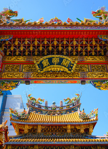 Colorful Chinese temple in Yokohama China town, Japan