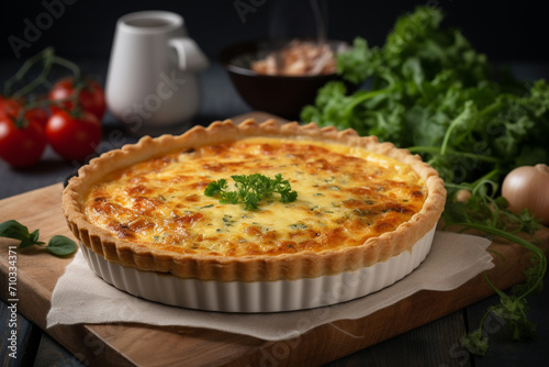 Freshly baked cheese quiche generative AI