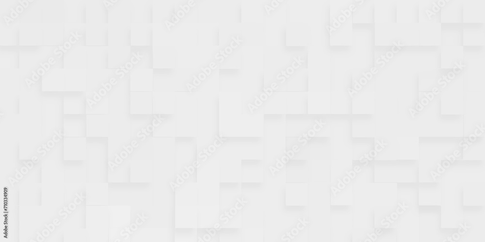Digital Geometric square pattern of white background, white abstract background with mesh of squares or pixel, Rectangles on abstract background, Minimal simple style interior 3d white abstract paper.