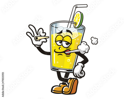smoking Glass of lemonade Lemon drink cartoon mascot illustration character vector clip art hand drawn