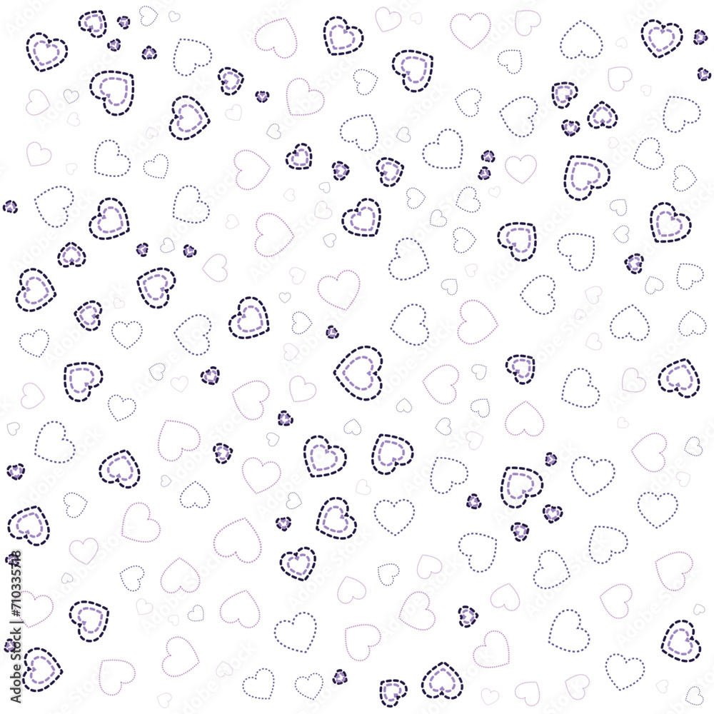 Heart geometric shapes pattern with dashed outline. For design, postcard, print, poster, party, valentine's day, wallpaper, papers, textiles, bed lines, tissue, etc.