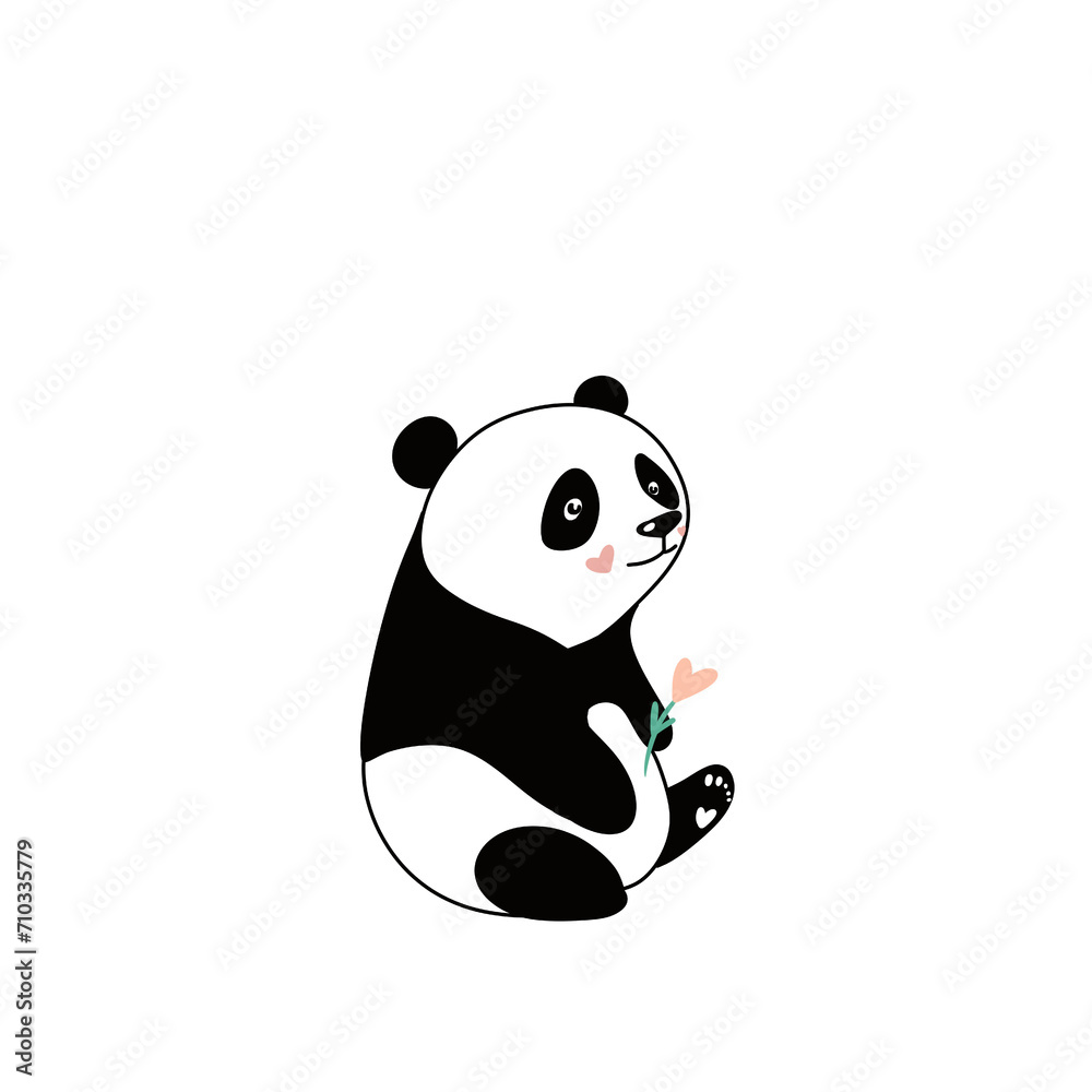 panda with peach flower, illustration panda with peach flower, illustration
