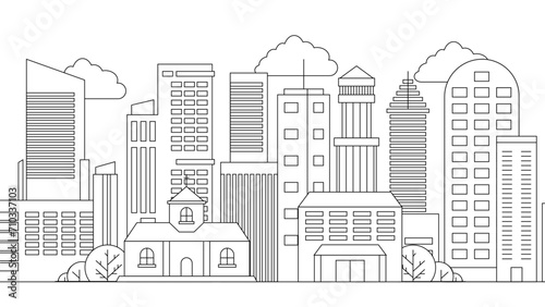 Black and white vector outline building landmarks skyline concept background