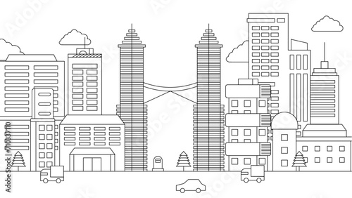 Black and white city building outline illustration background