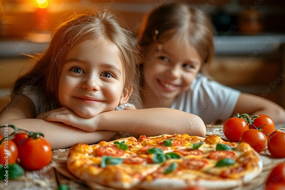 Cheerful Children Having A Pizza Party Cheerful Children Having A Pizza Party