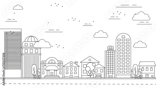 Black and white vector building modern city black background