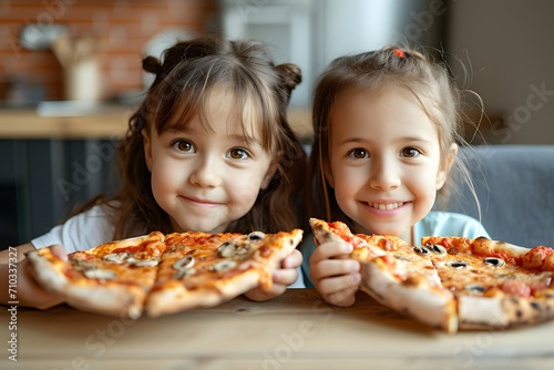 Cheerful Children Having A Pizza Party