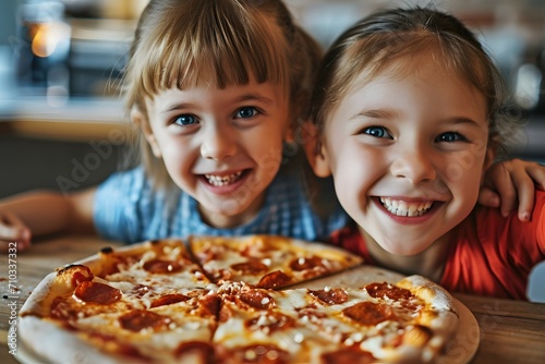 Cheerful Children Having A Pizza Party