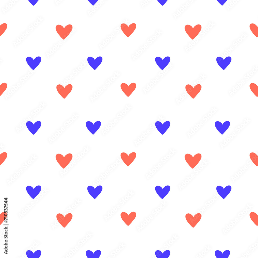 Seamless pattern with red and blue hearts