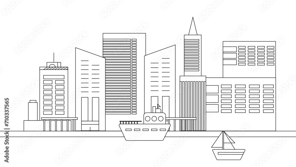 Black and white vector building modern city black background