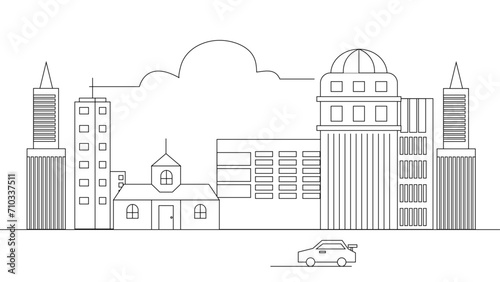 Black and white vector outline building landmarks skyline concept background