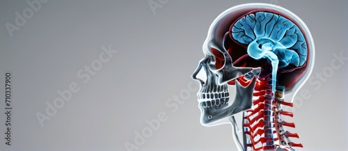 Human head skull on X-ray visual. Generative AI technology. photo