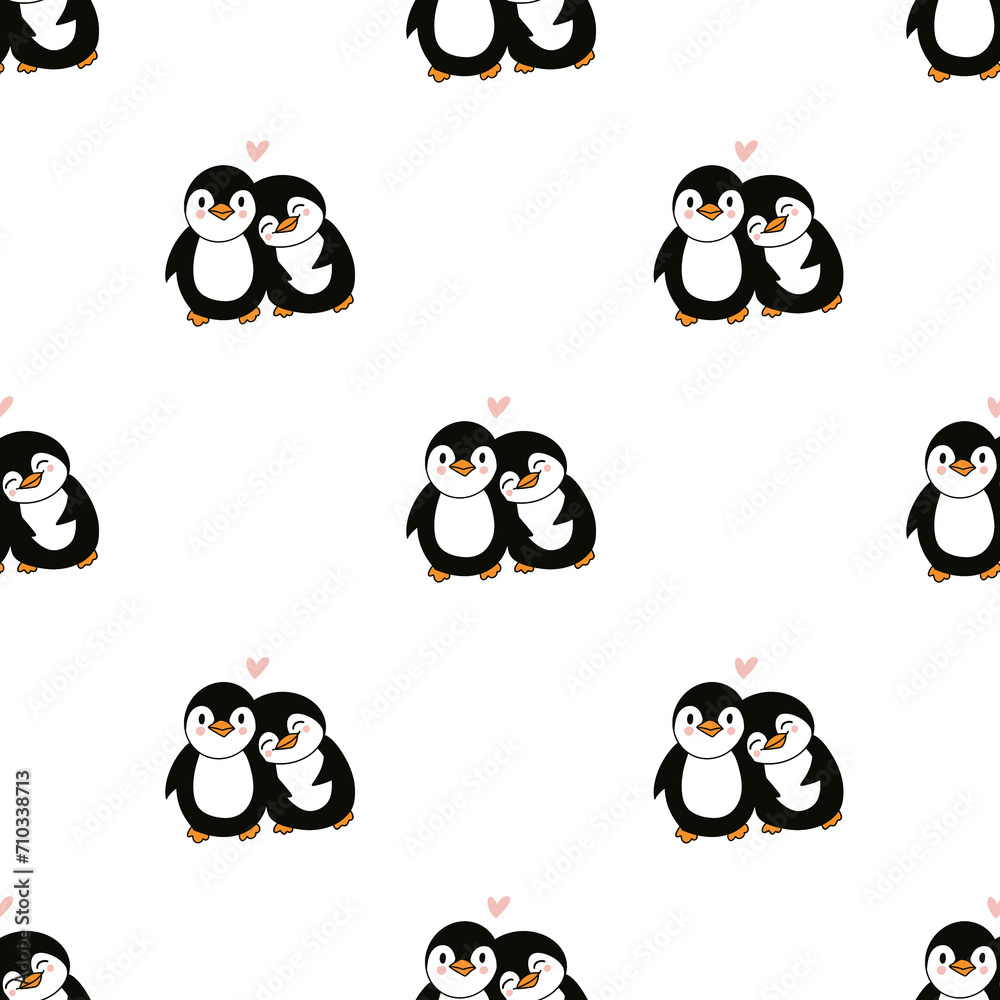 seamless pattern with cartoon couple of penguins in love seamless pattern with cartoon couple of penguins in love