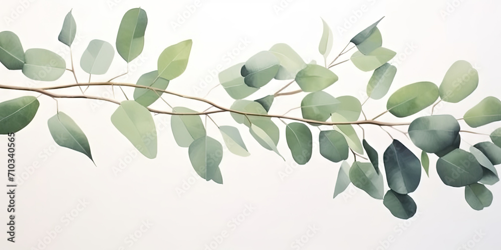 green watercolor eucalyptus leaves isolated on white. - obrazy, fototapety, plakaty 