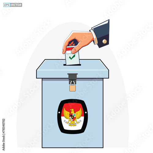 Indonesia Election Day with voting box. (translation text kpu, pilpres, PEMILU = election). 3D Render