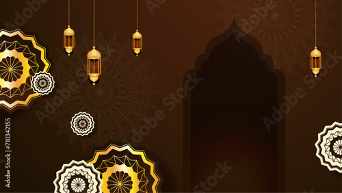 Gold red and brown vector luxury and elegant background template ramadan kareem traditional with mandala ornament. Ramadan luxury golden background