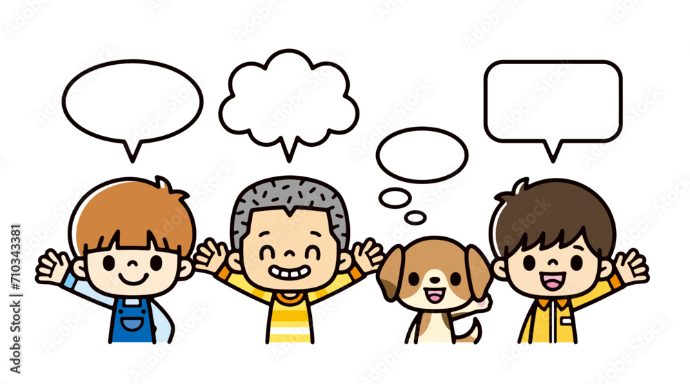Illustration of cute children and dogs in conversation Illustration of cute children and dogs in conversation