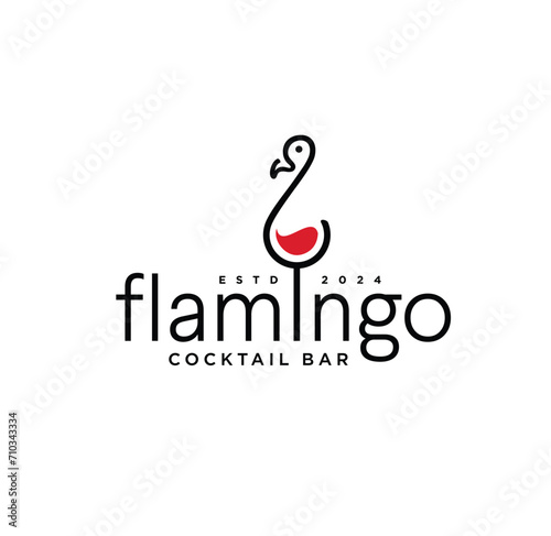 Flamingo wine glass logo line style template design for brand or company and other