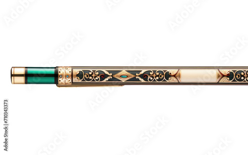 Snooker cue art design with golden, black and green color on white base On White or PNG Transparent Background.